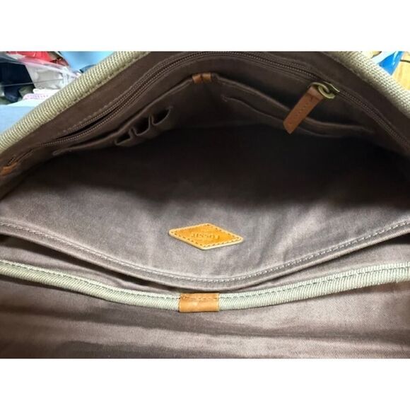 Fossil Tan Canvas Messenger Bag Purse Handbag Crossbody - Picture 9 of 9